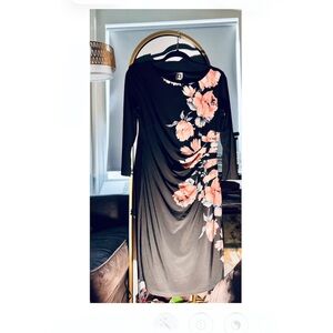 Anne Klein Black Dress with Pink Floral Design